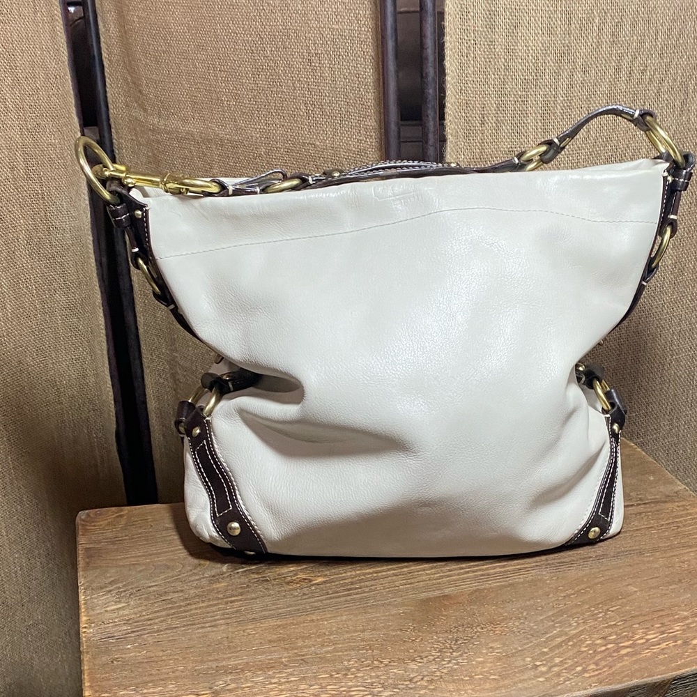 Coach Carly Large Ivory and Brown Leather
Hobo Shoulder Bag and Dustbag